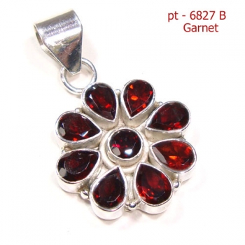 Red garnet floral design pure silver handmade Jaipur jewelry